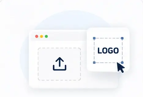 Logo upload interface with a dashed upload area and logo placement preview